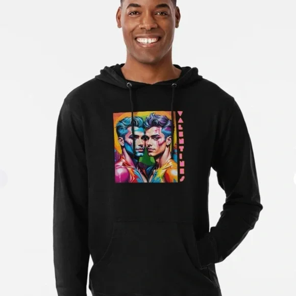 Hoodie Sweatshirt Gay LGBTQ Valentines Couple Love Romance Rainbow Neon 80s 90s - Picture 1 of 3